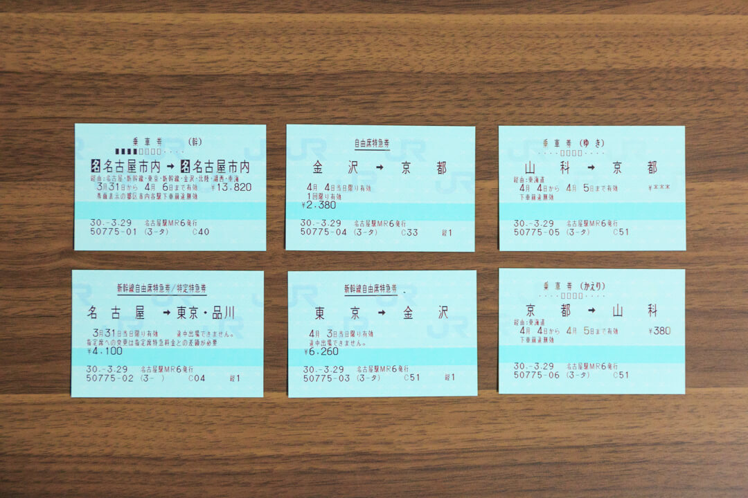 一筆書き切符の電車旅のために購入した乗車券と特急券の写真