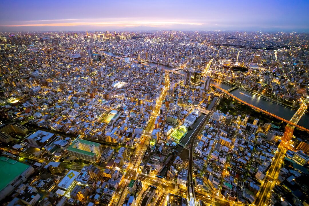 東京スカイツリー天望デッキから撮影した夜景