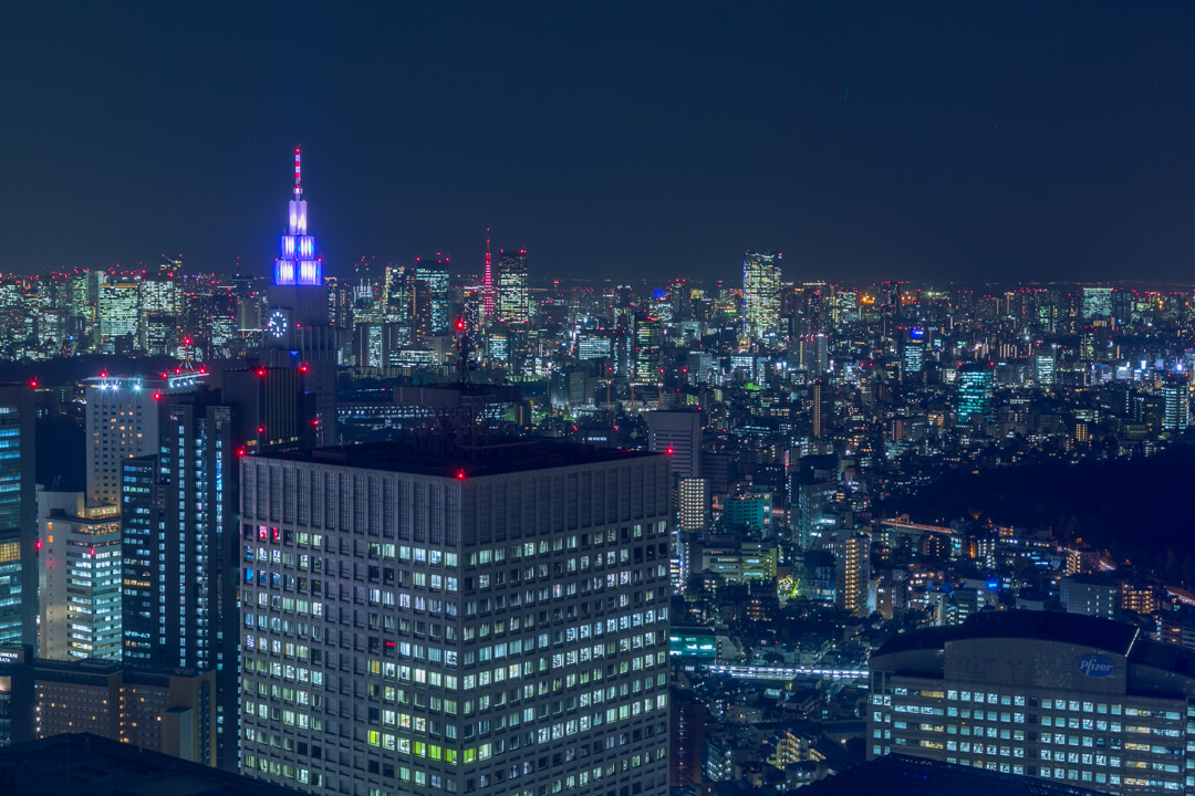 都庁展望台から撮影したドコモタワーと東京タワーの写真