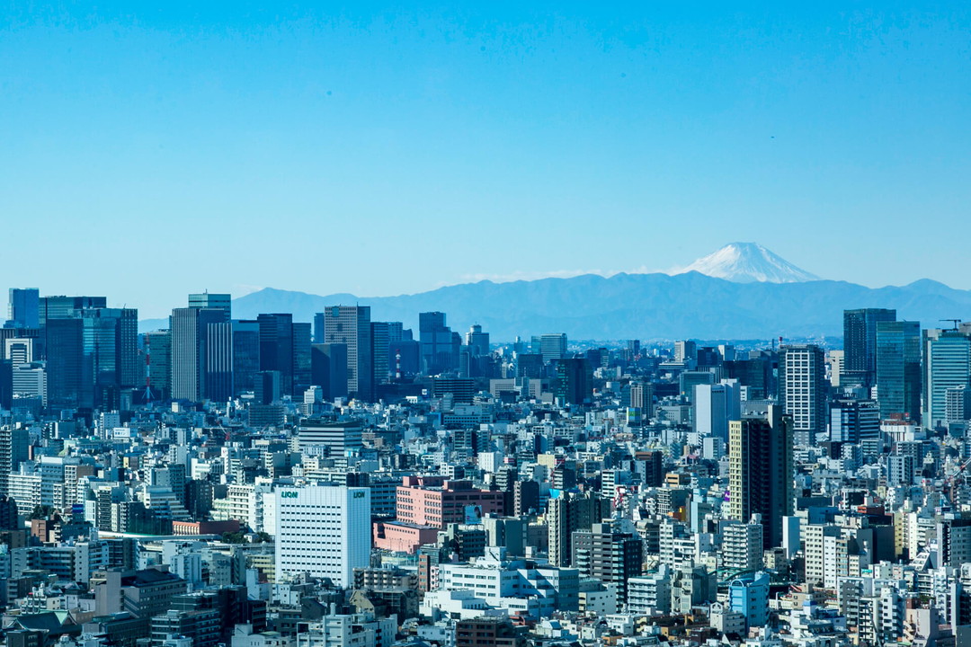 スカイツリーイーストタワー展望エリアからみた富士山の写真