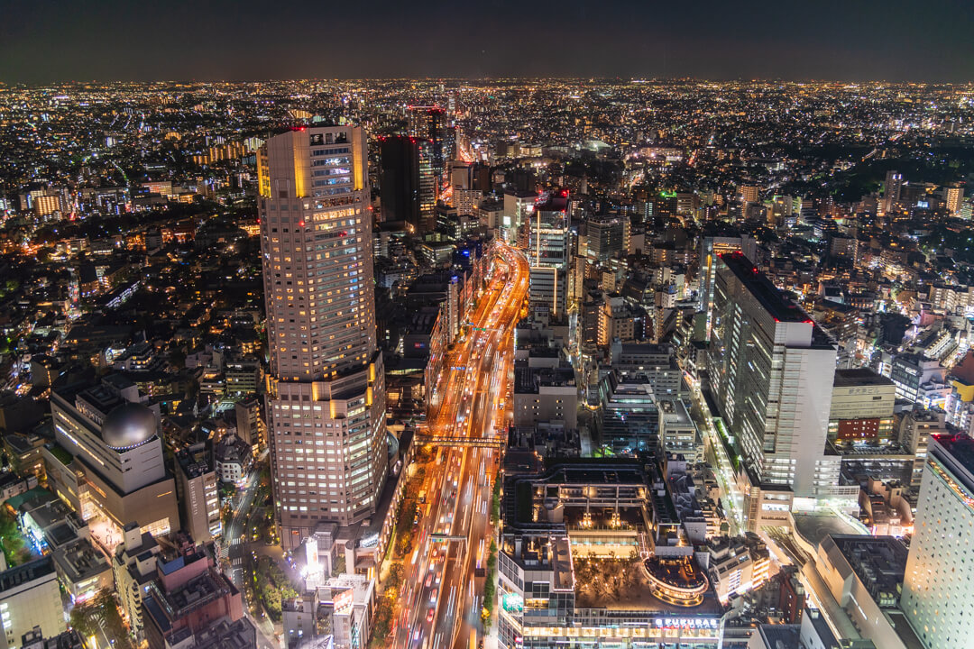 渋谷スクランブルスクエア展望台・渋谷スカイから撮影する西側の夜景