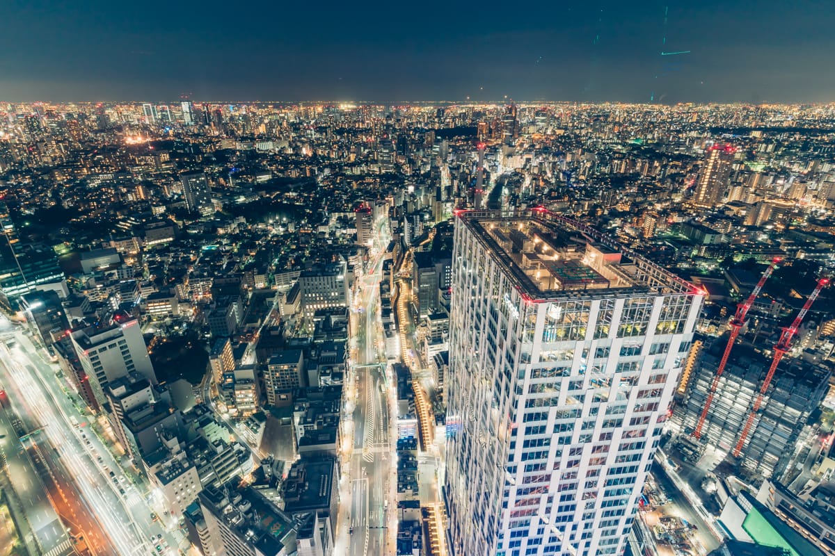 渋谷スクランブルスクエア展望台・渋谷スカイから撮影する南側の夜景