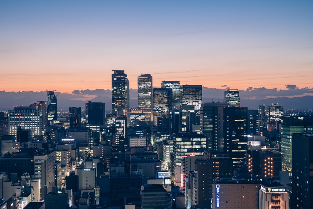 名古屋テレビ塔から撮影した名古屋駅前高層ビル群の写真