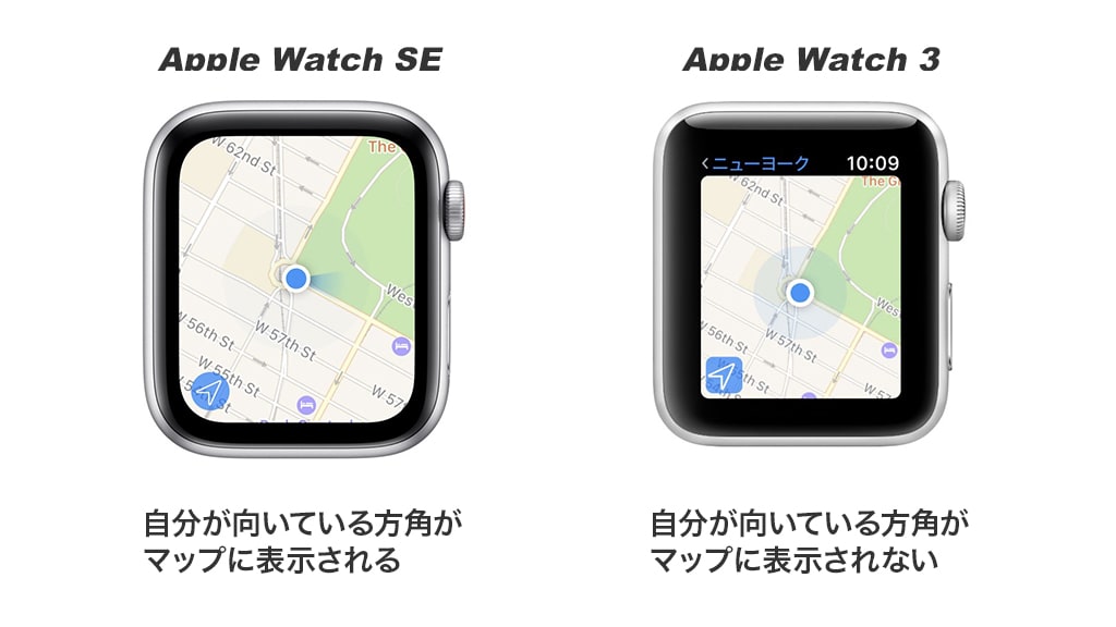 Apple Watch SEとApple Watch3のマップアプリを比較した写真